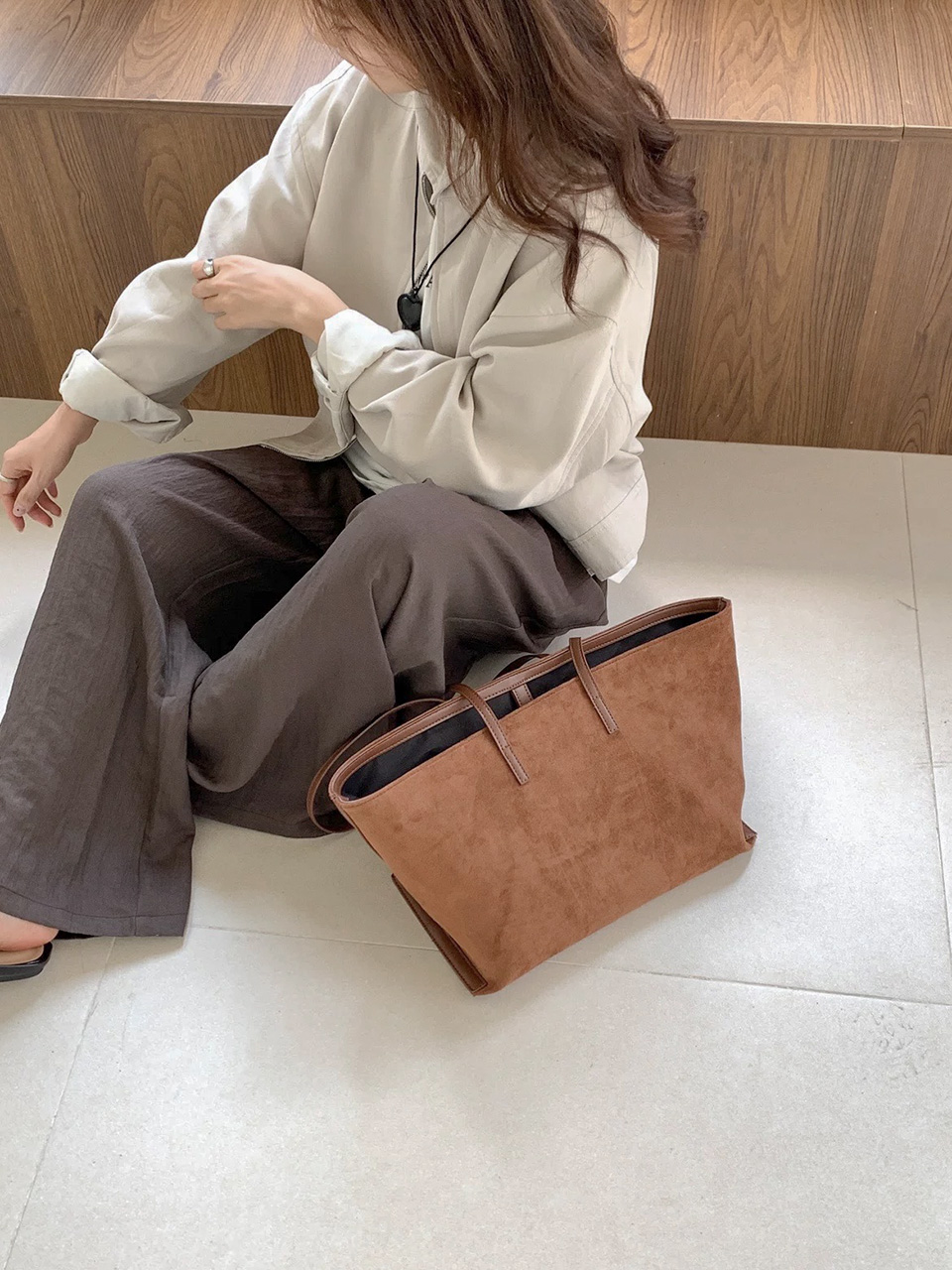 Suede Classic Leather Big Tote Bag/Shoulder Bag