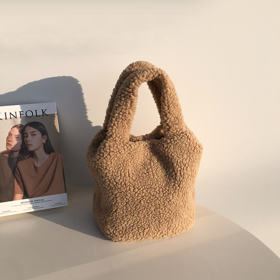 Fleece Boa Handle Tote Bag (3 colors)
