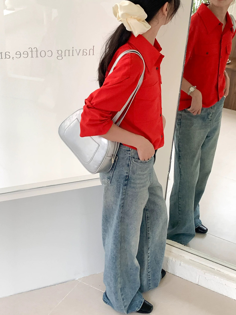 Cracked Round Leather Tote Bag/Shoulder Bag