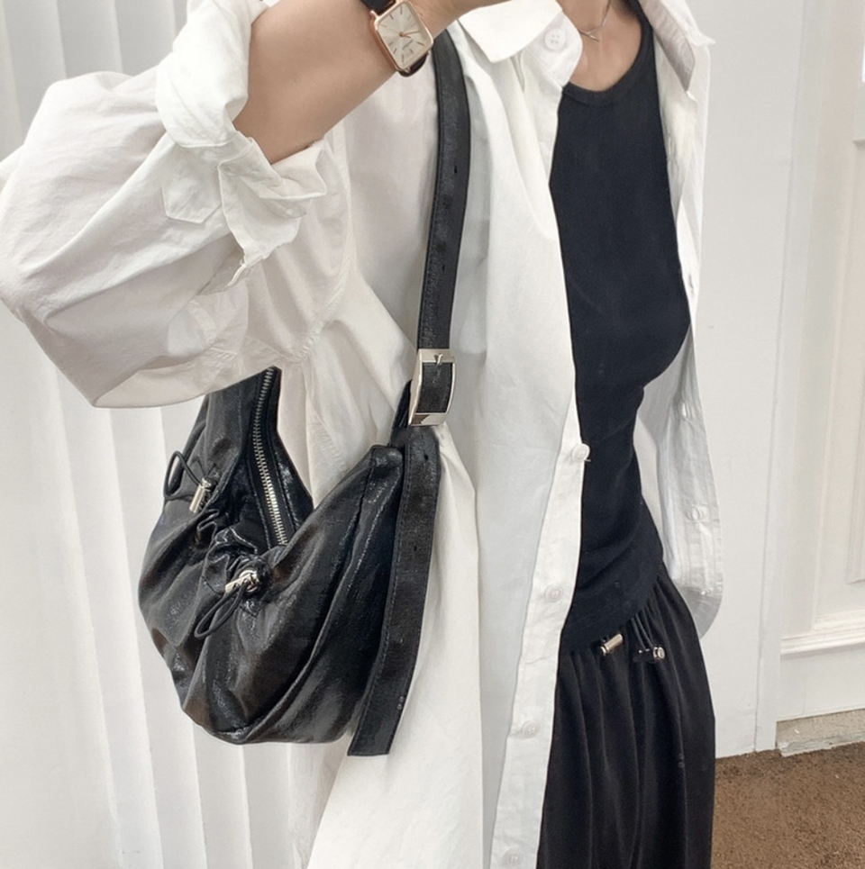 Ditto Cross Silver Denim Shirred Shoulder Bag