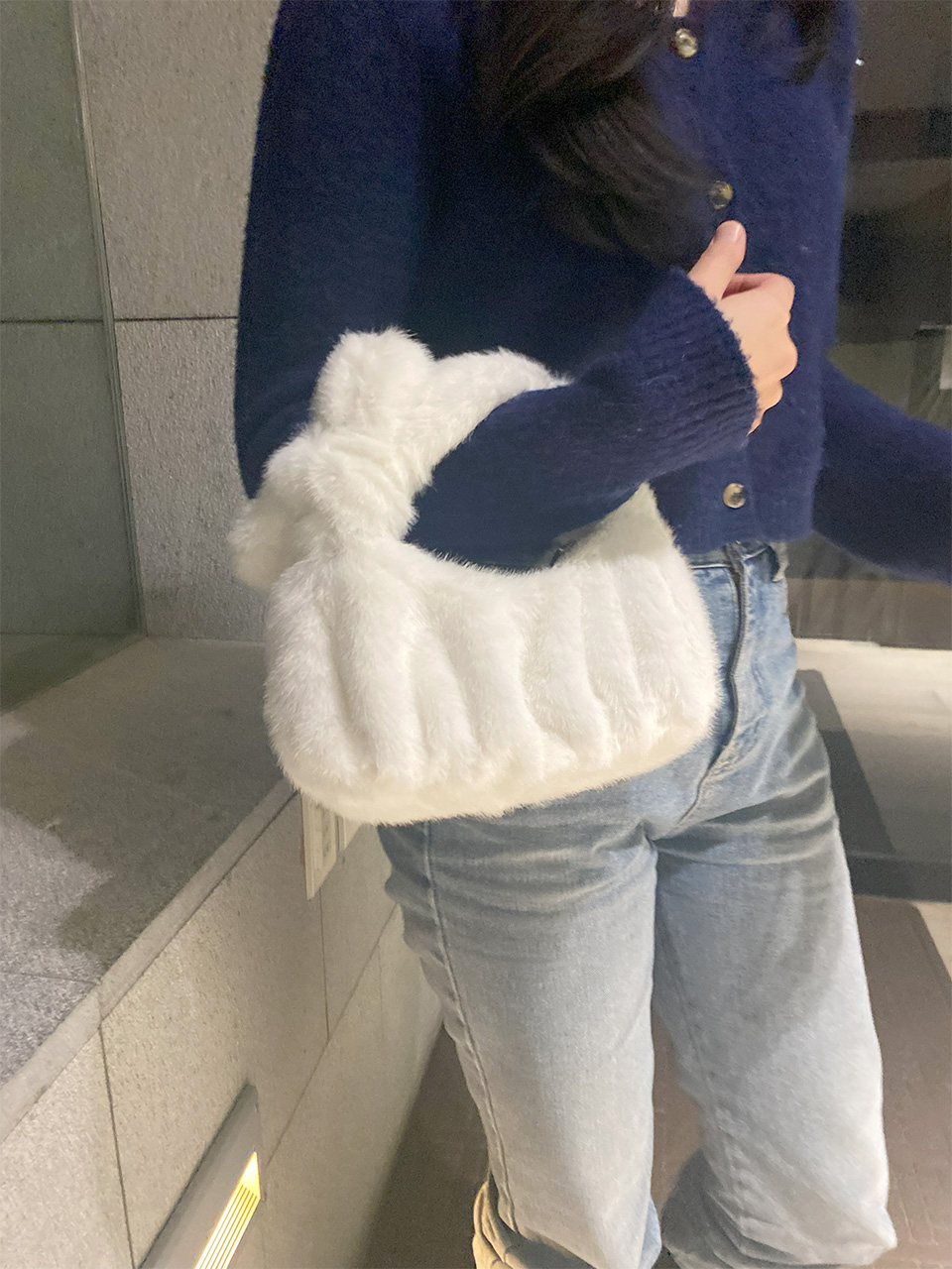 Suwanee Ribbon Fur Shirring Mini Tote Bag