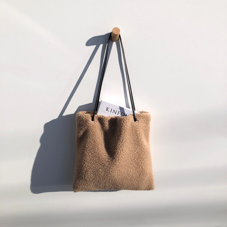 Fleece Leather Drawstring Boa Eco Bag