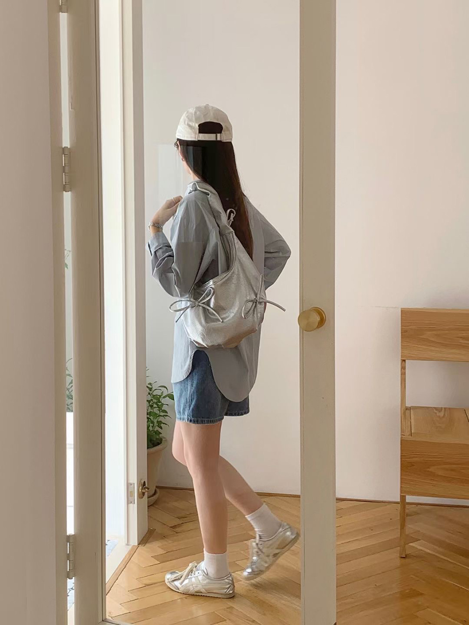 [5 colors] Ribbon Ballet Core Shirring Laser Tote Bag/Shoulder Bag