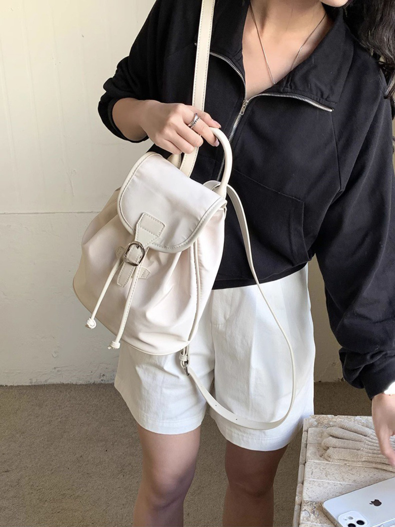 Buckle Faux Leather Nylon Mini Backpack (4 colors)