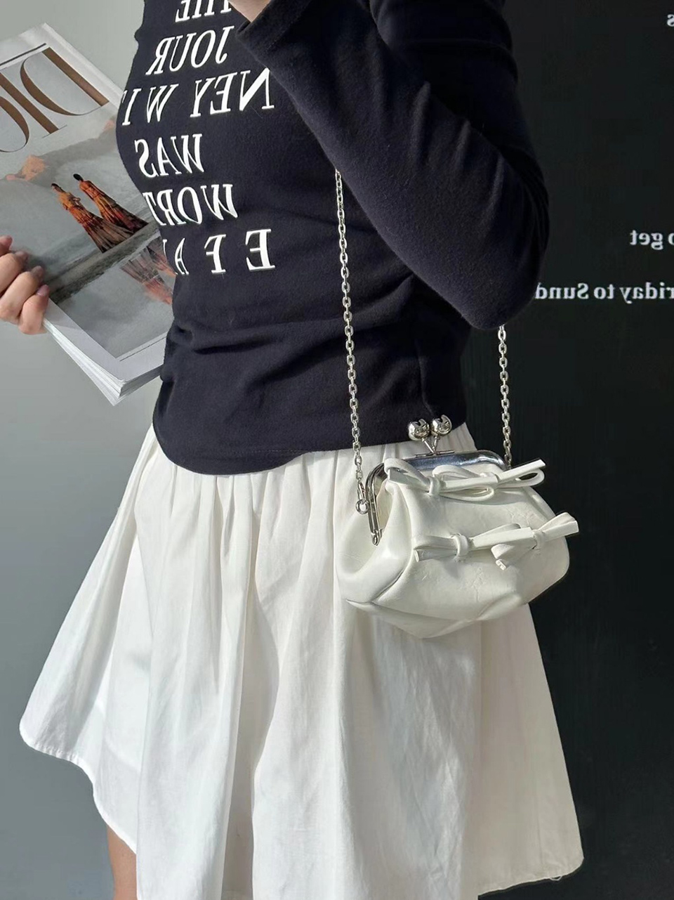 Ribbon 2-Way Chain Mini Crossbody Bag (2 Strap Types)