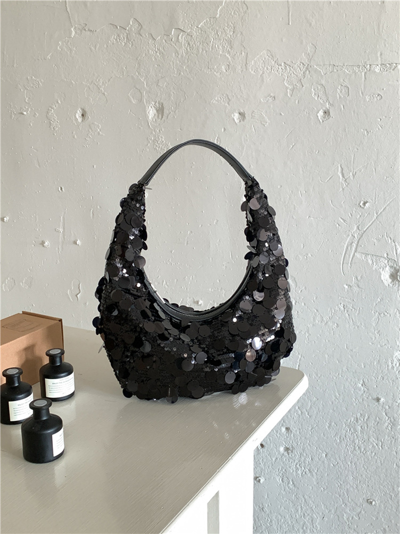 Sequined round zipper shoulder bag (2 colors)