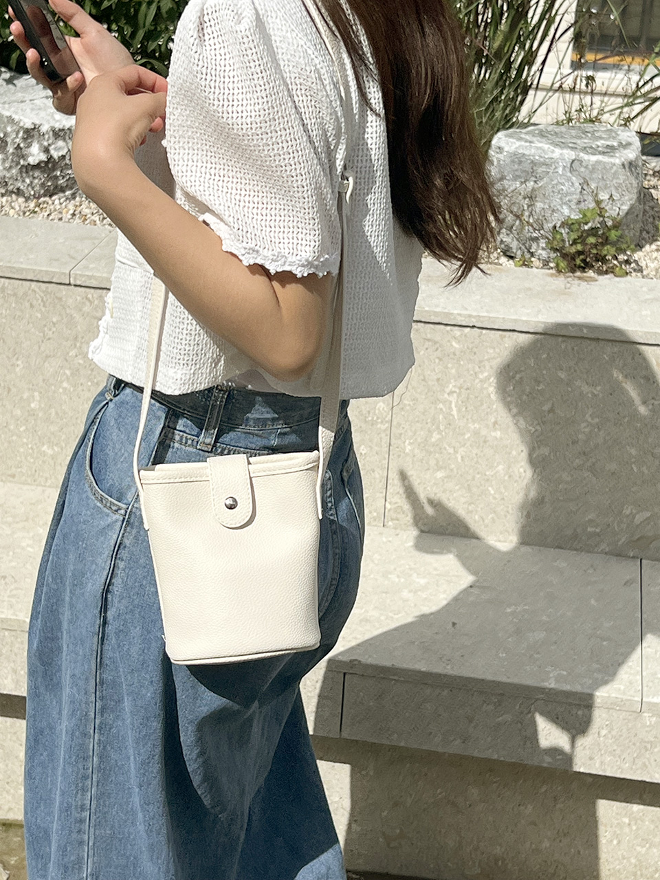 Button-belted mini cross-shoulder bag