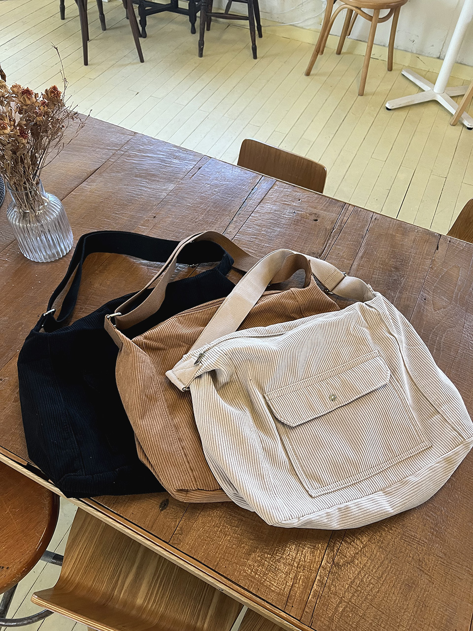 Corduroy Pocket Big Cross Eco Bag (6 colors)