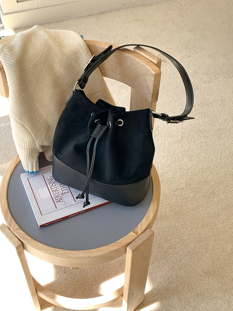 Suede Buckle Leather Bucket Bag/Shoulder Bag