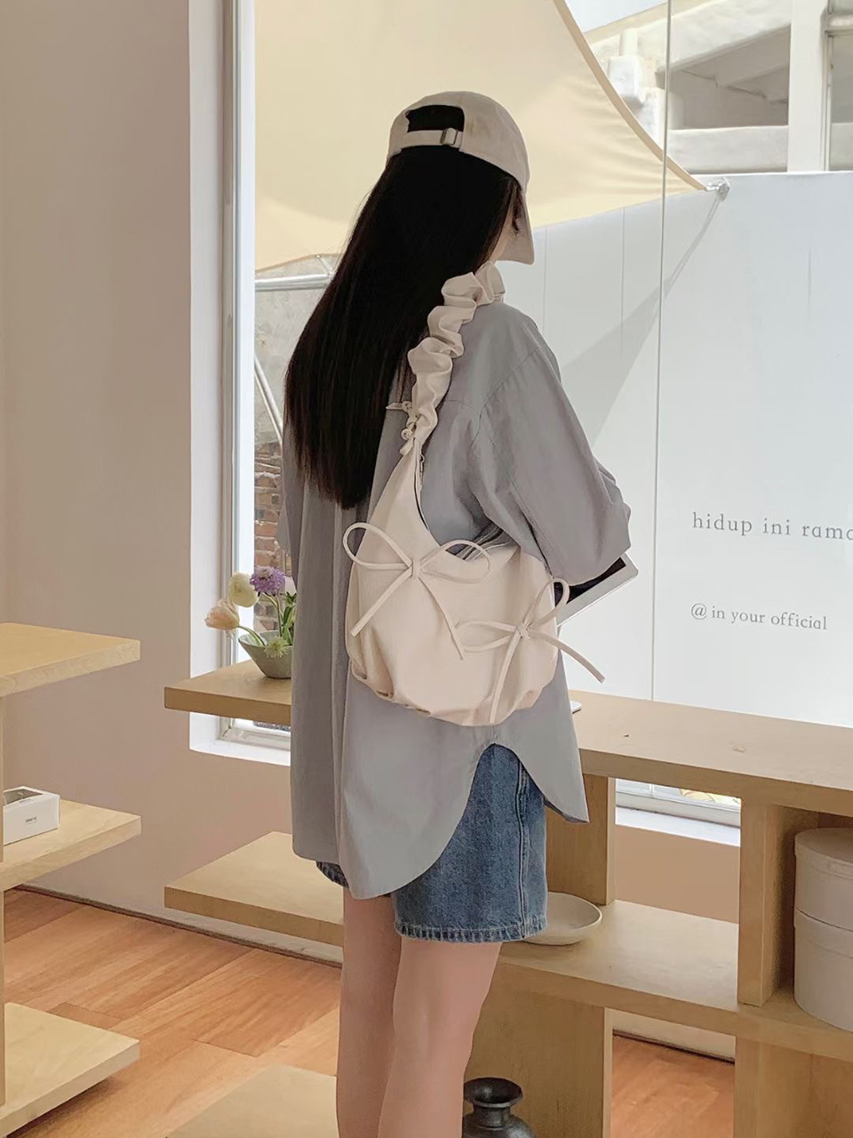 [5 colors] Ribbon Ballet Core Shirring Laser Tote Bag/Shoulder Bag