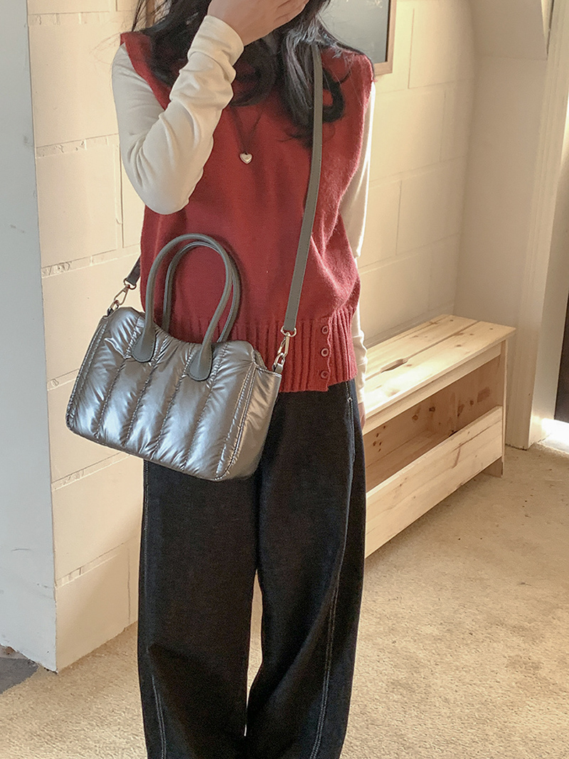 Down nylon quilted tote bag