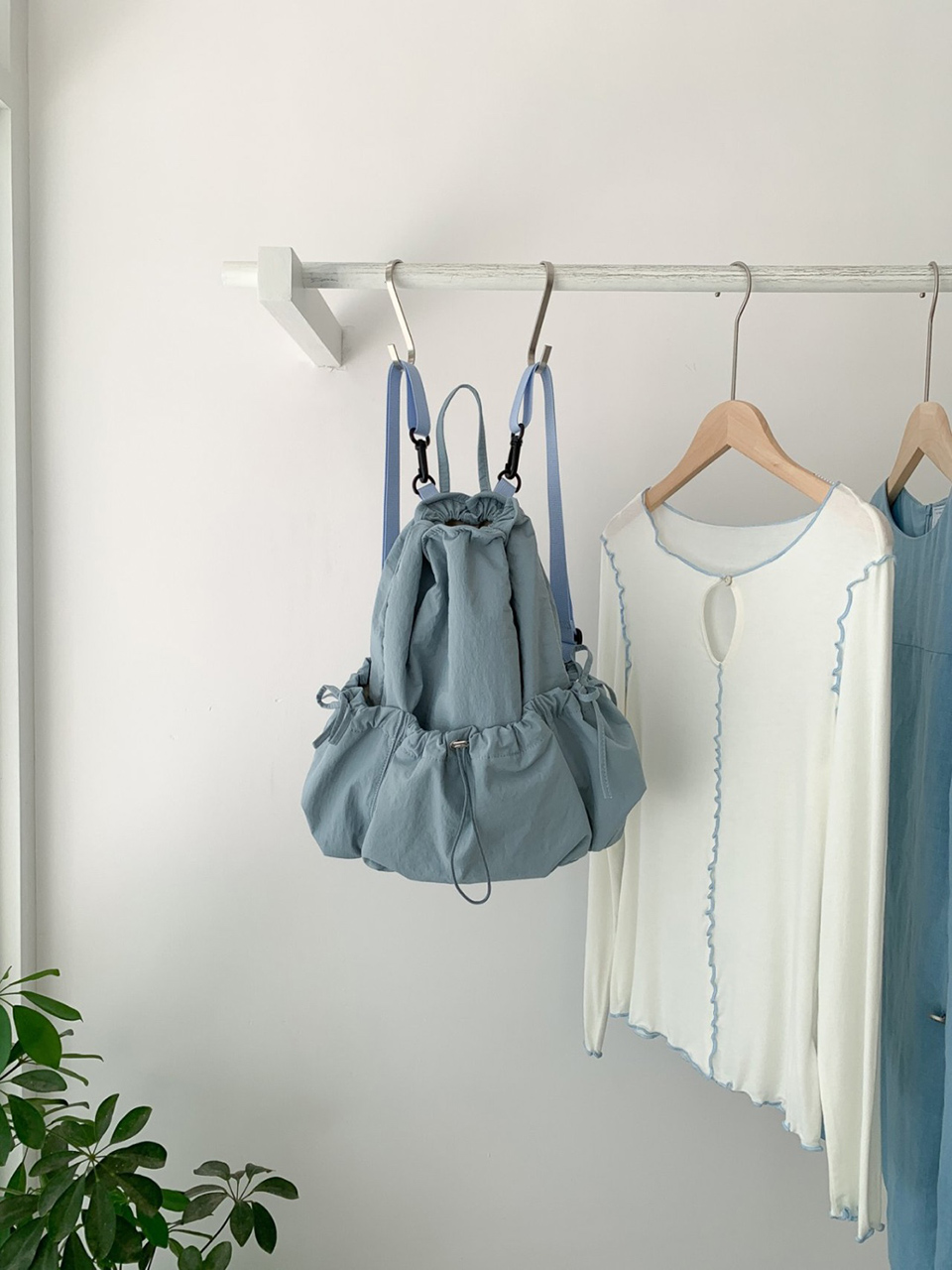 [3 colors] Ribbon Nylon Shirring String Backpack