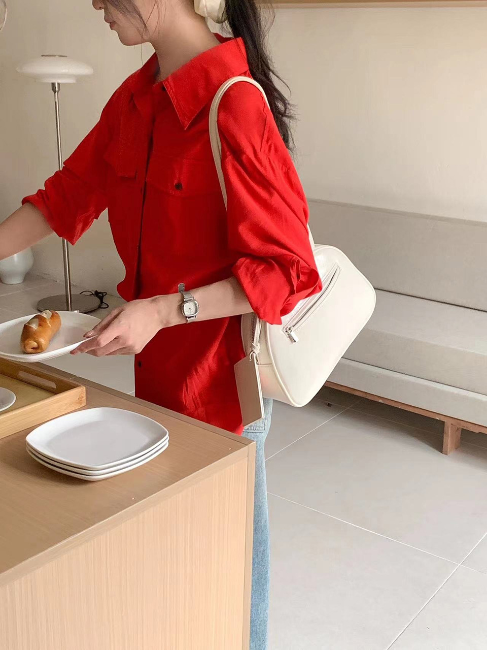 Cracked Round Leather Tote Bag/Shoulder Bag