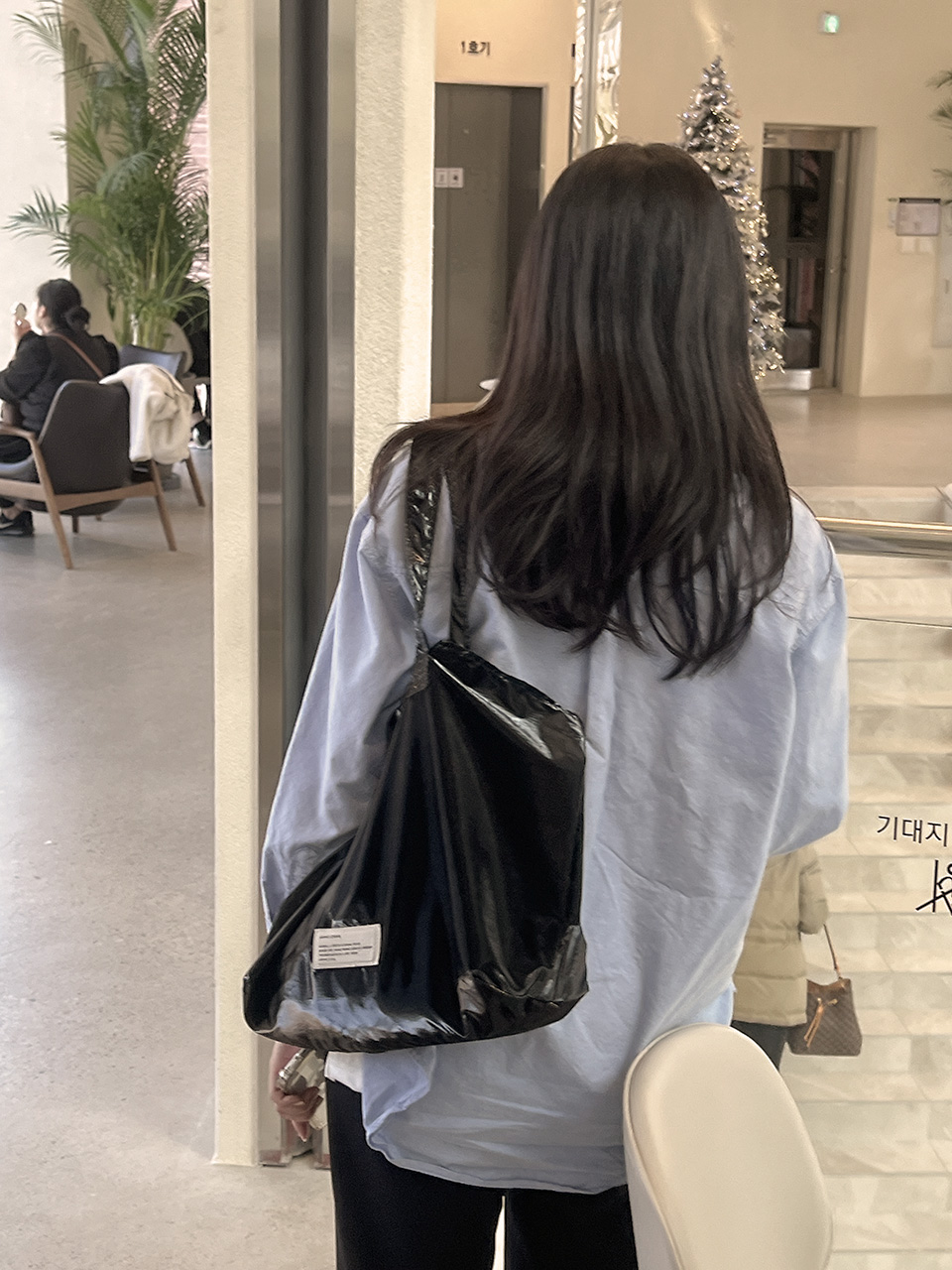 Glossy nylon shoulder bag