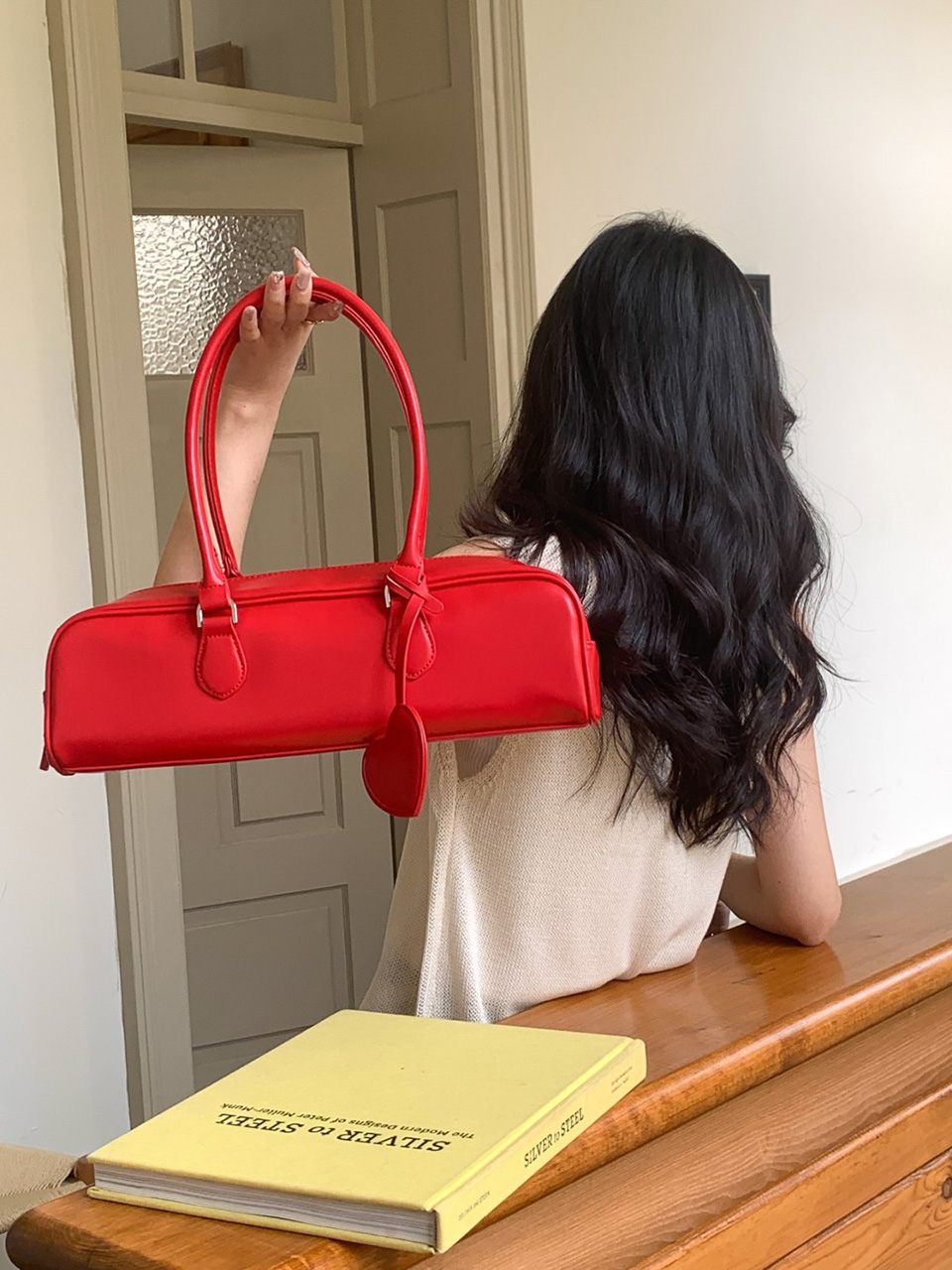 Heart Charm Square Leather Shoulder Bag