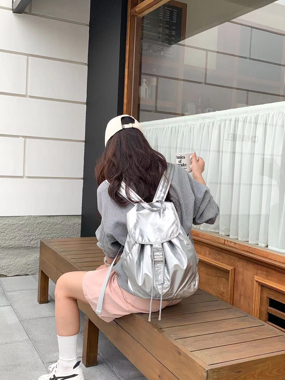Metal buckle side zip-up nylon backpack (2 colors)