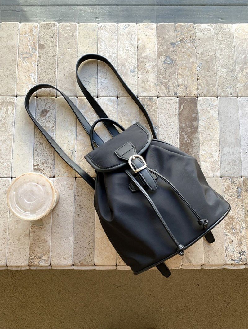 Buckle Faux Leather Nylon Mini Backpack (4 colors)