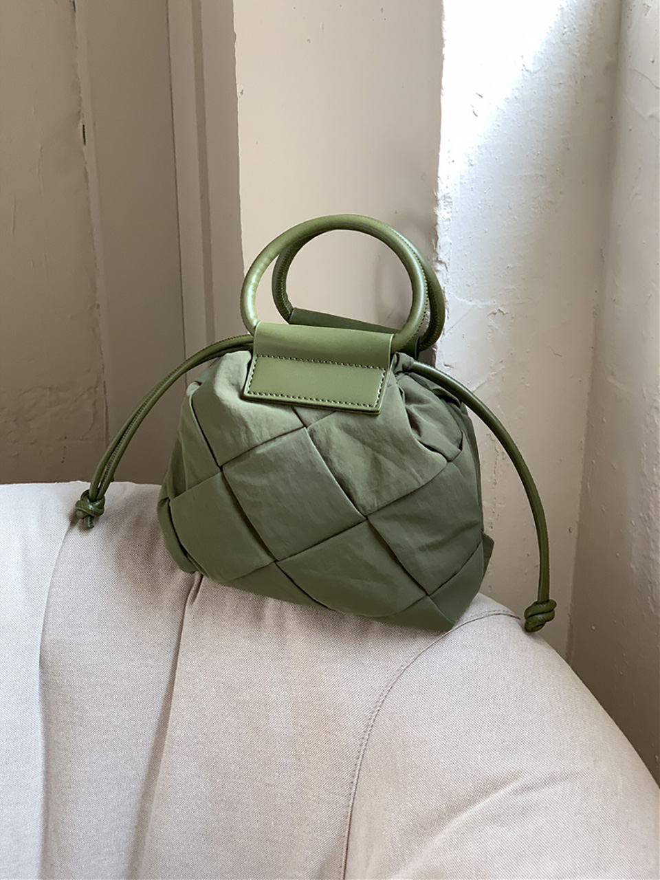 Quilted Nylon Mini Bucket Bag (4 colors)