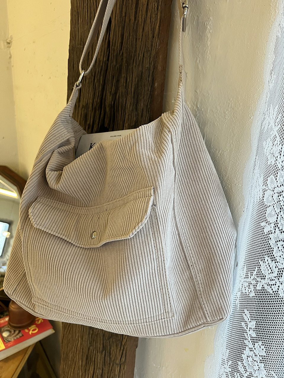 Corduroy Pocket Big Cross Eco Bag (6 colors)