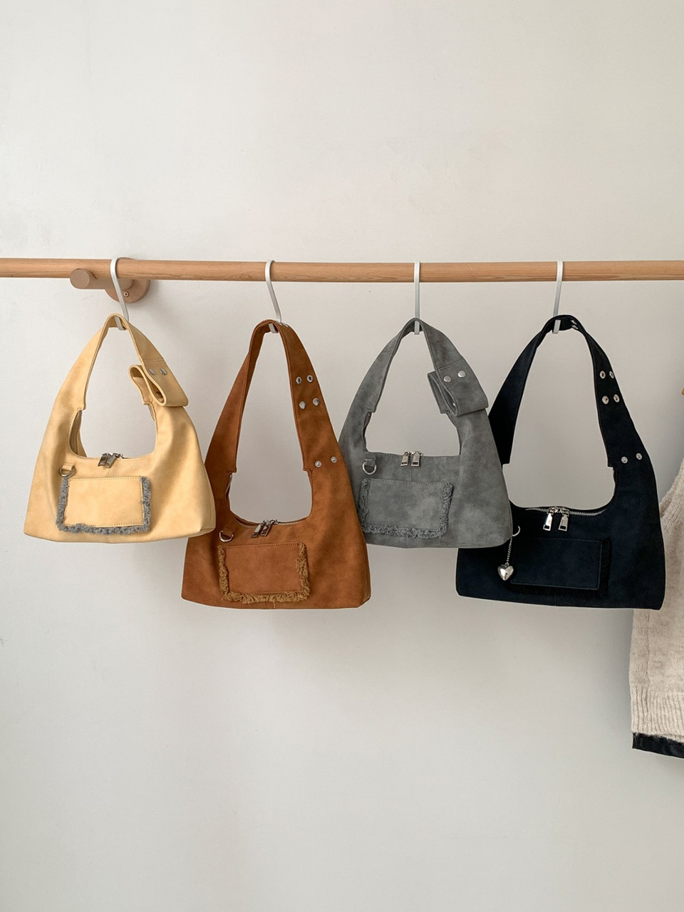 Suede Pocket Tote Bag/Shoulder Bag