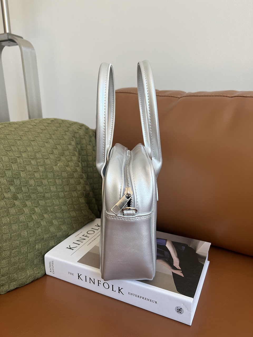 Tammy Square Glossy Silver Mini Tote Bag