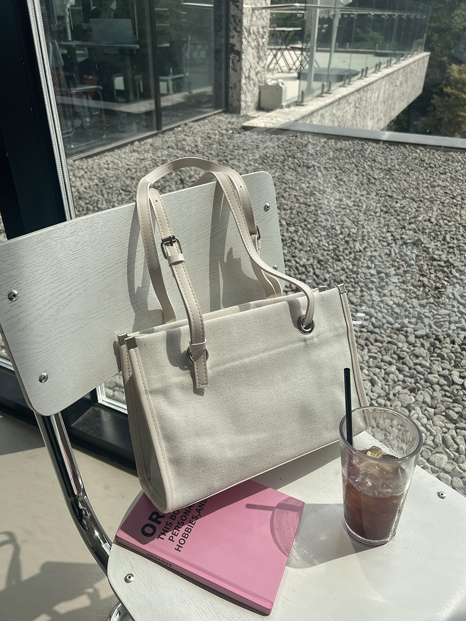 Leather canvas shoulder bag