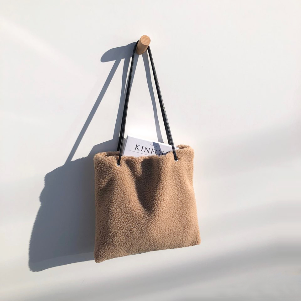 Fleece Leather Drawstring Boa Eco Bag