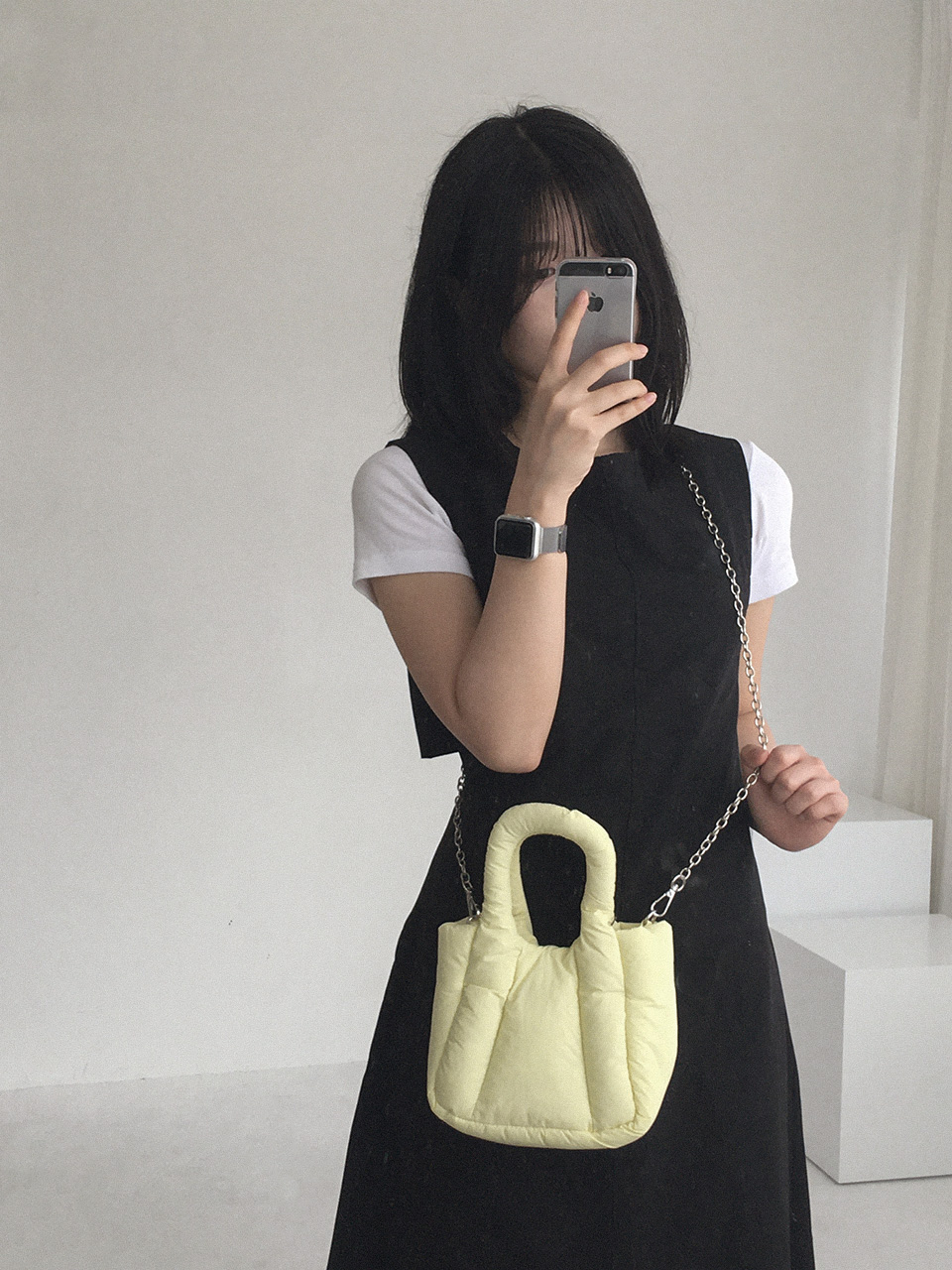 Nylon quilted chain mini tote bag