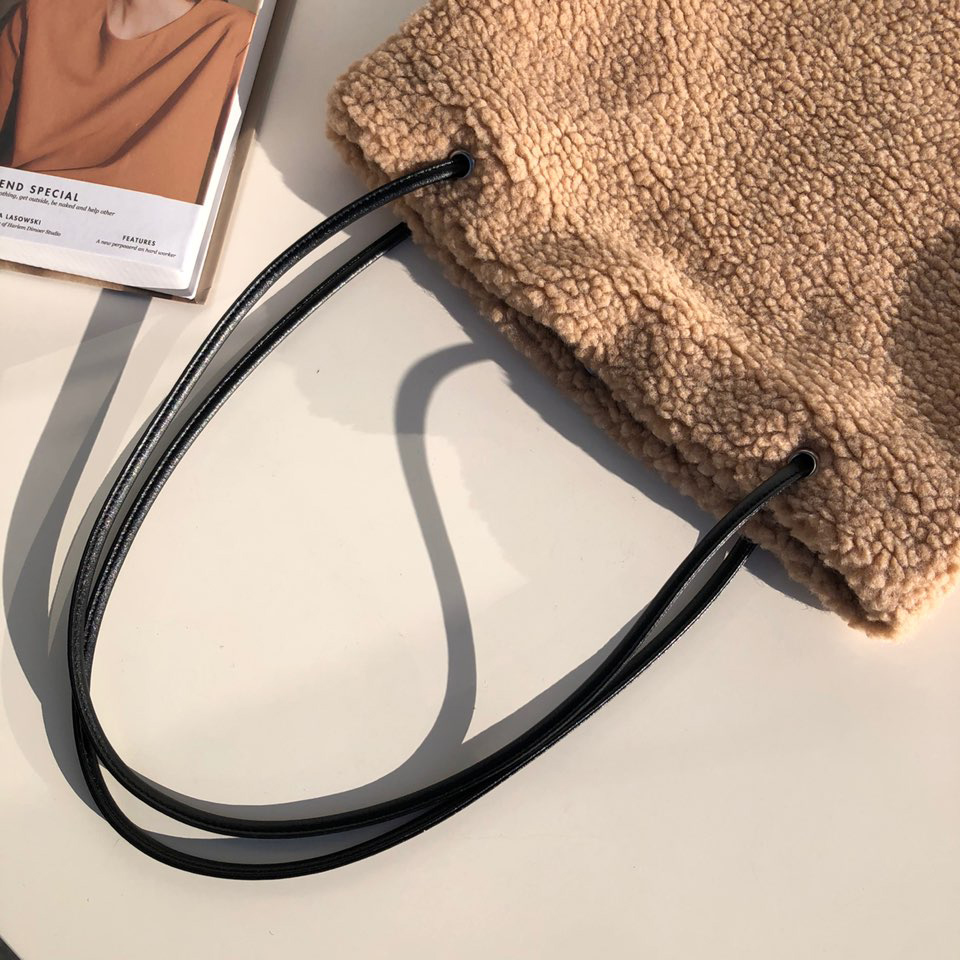 Fleece Leather Drawstring Boa Eco Bag