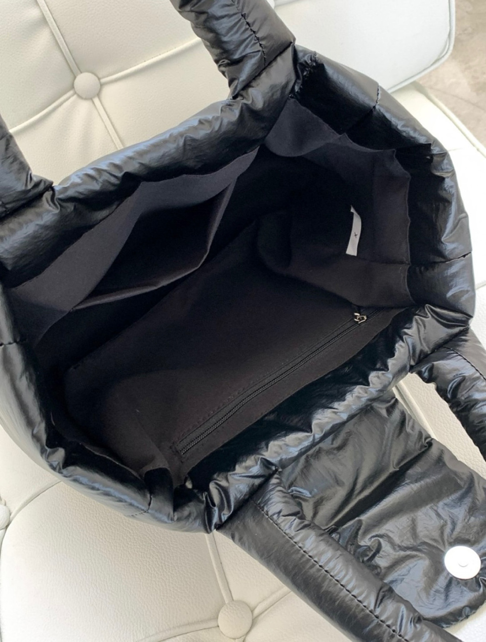 Aston Glossy Nylon Down Button Tote Bag
