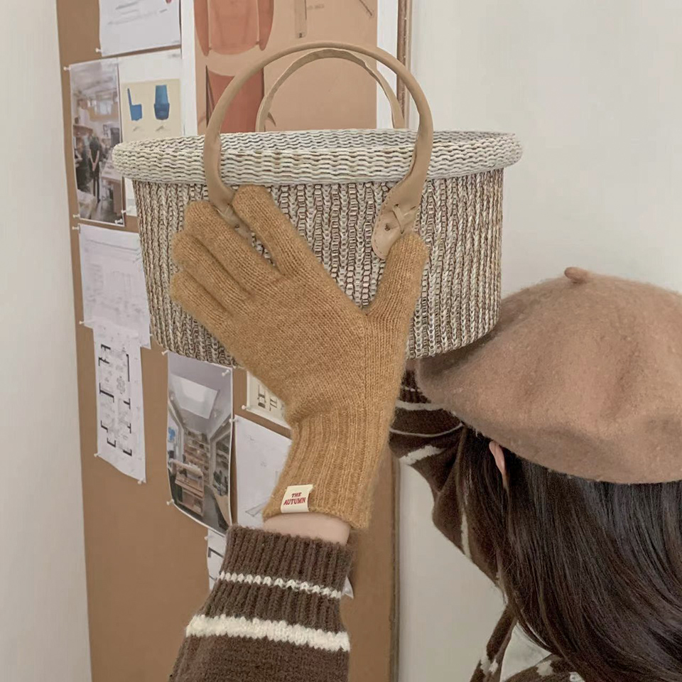 KNIT GLOVE ベージュ スマホ対応]ベーシックカラーニットグローブ/手袋