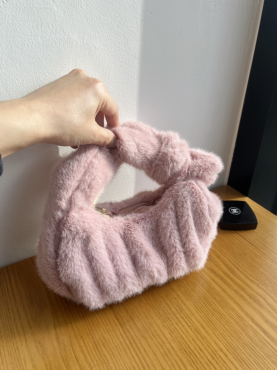 Suwanee Ribbon Fur Shirring Mini Tote Bag