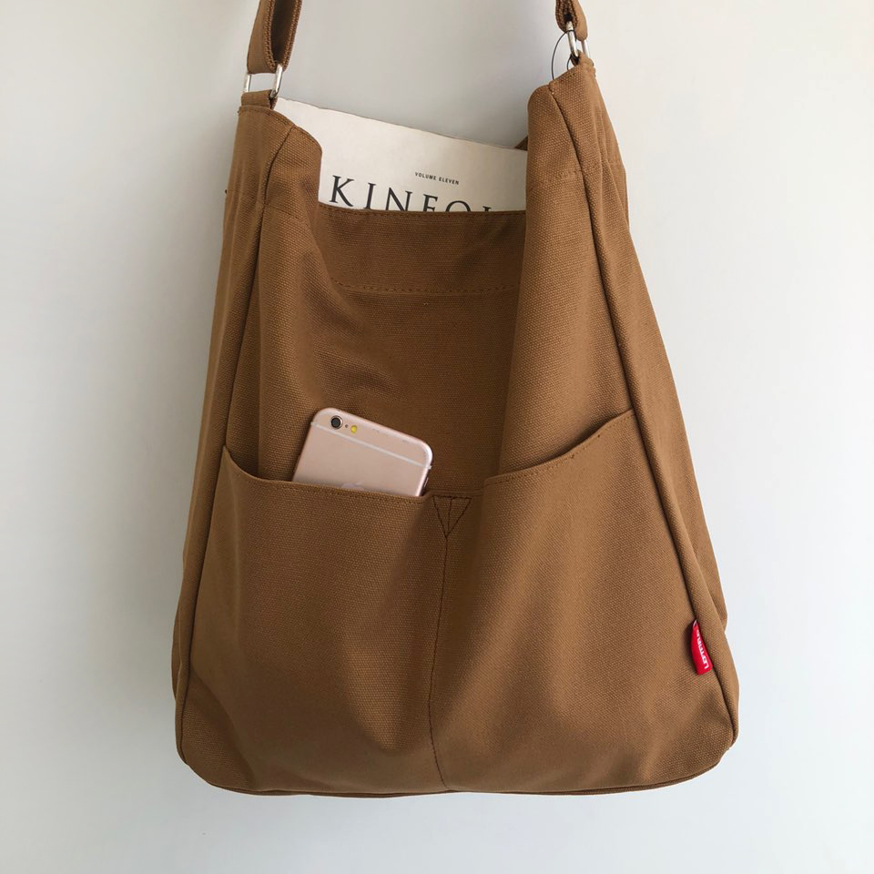 2-Pocket Plain Big Cloth Eco Bag (3 colors)