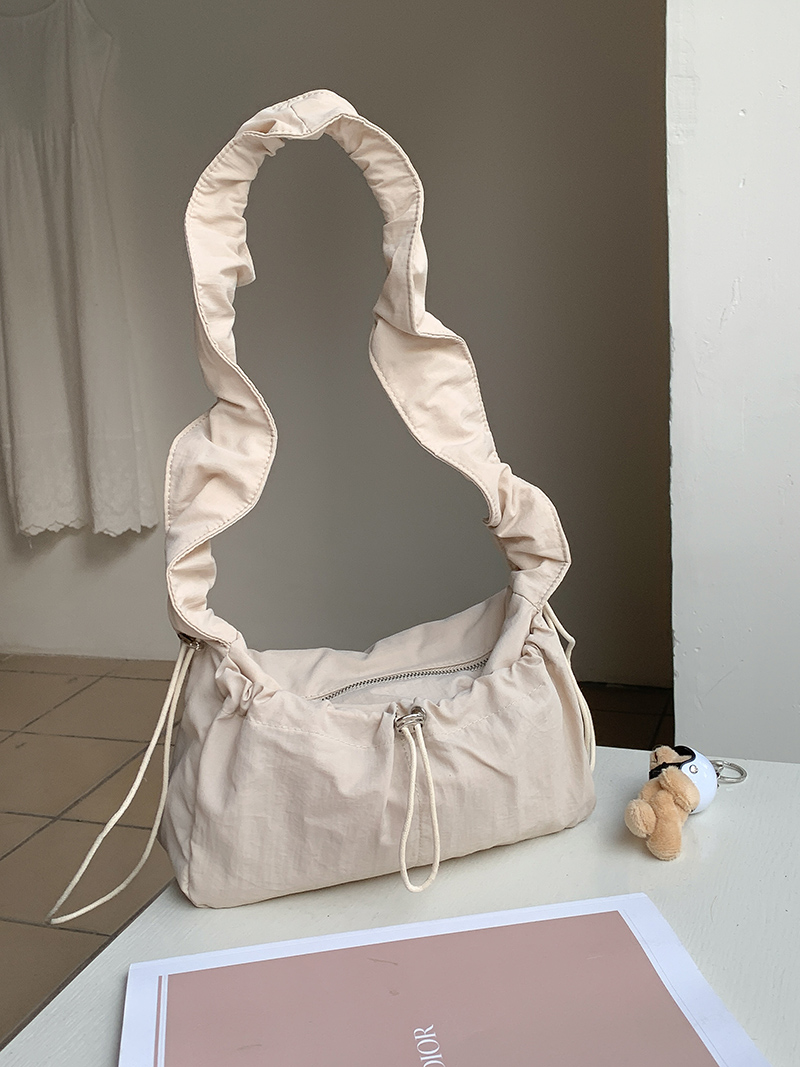 Shirring nylon pocket string shoulder bag (3 colors)