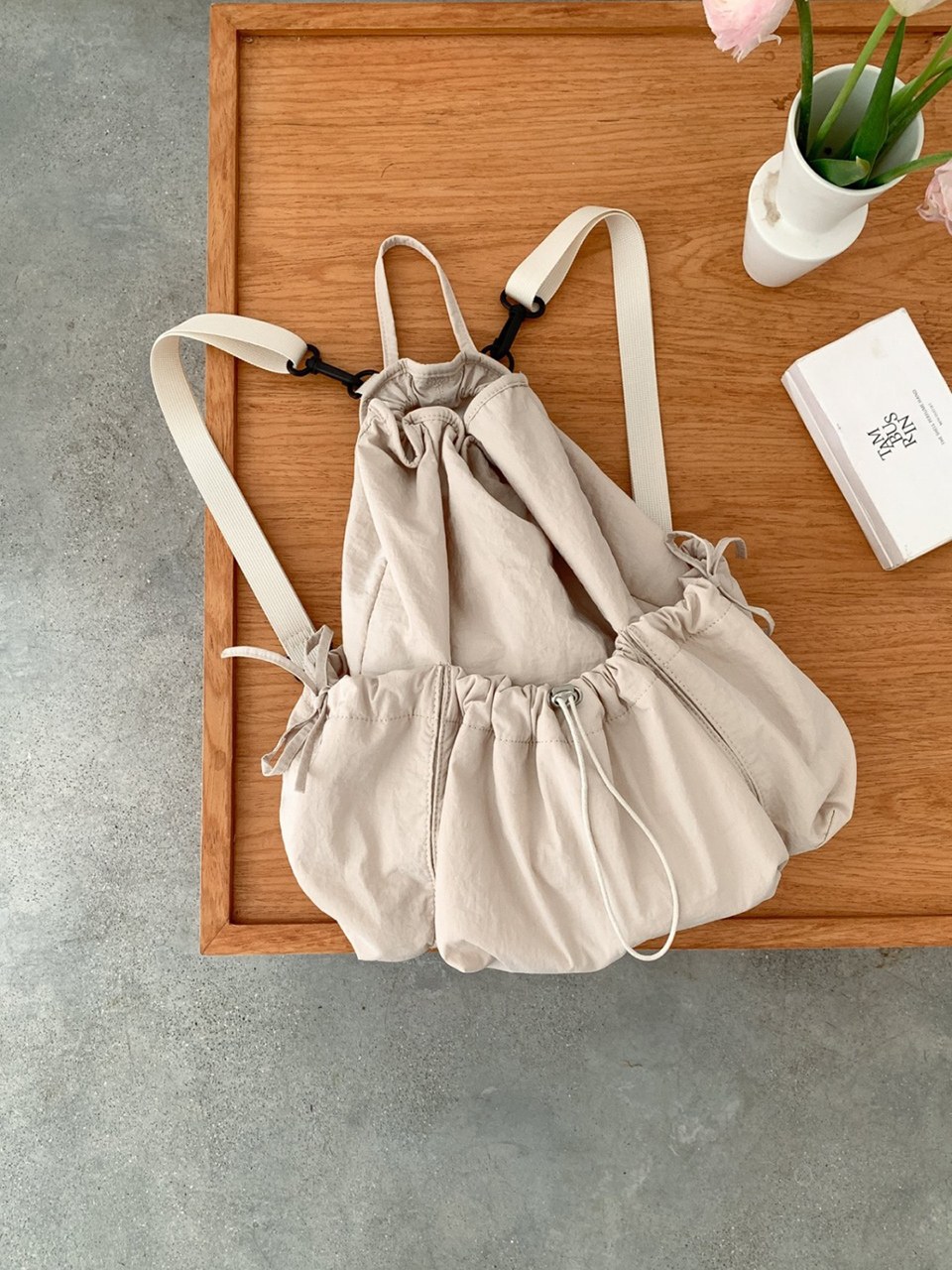 [3 colors] Ribbon Nylon Shirring String Backpack