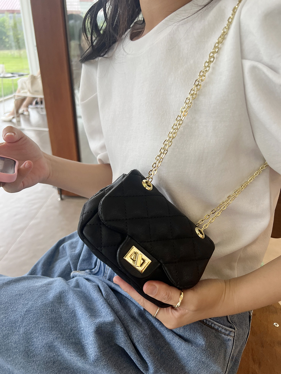Zuni Quilted Micro Mini Gold Chain Bag