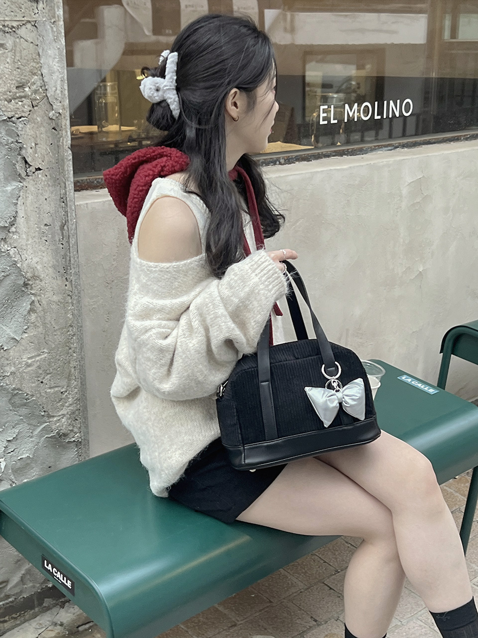 Corduroy Ribbon Charm Mini Tote Bag