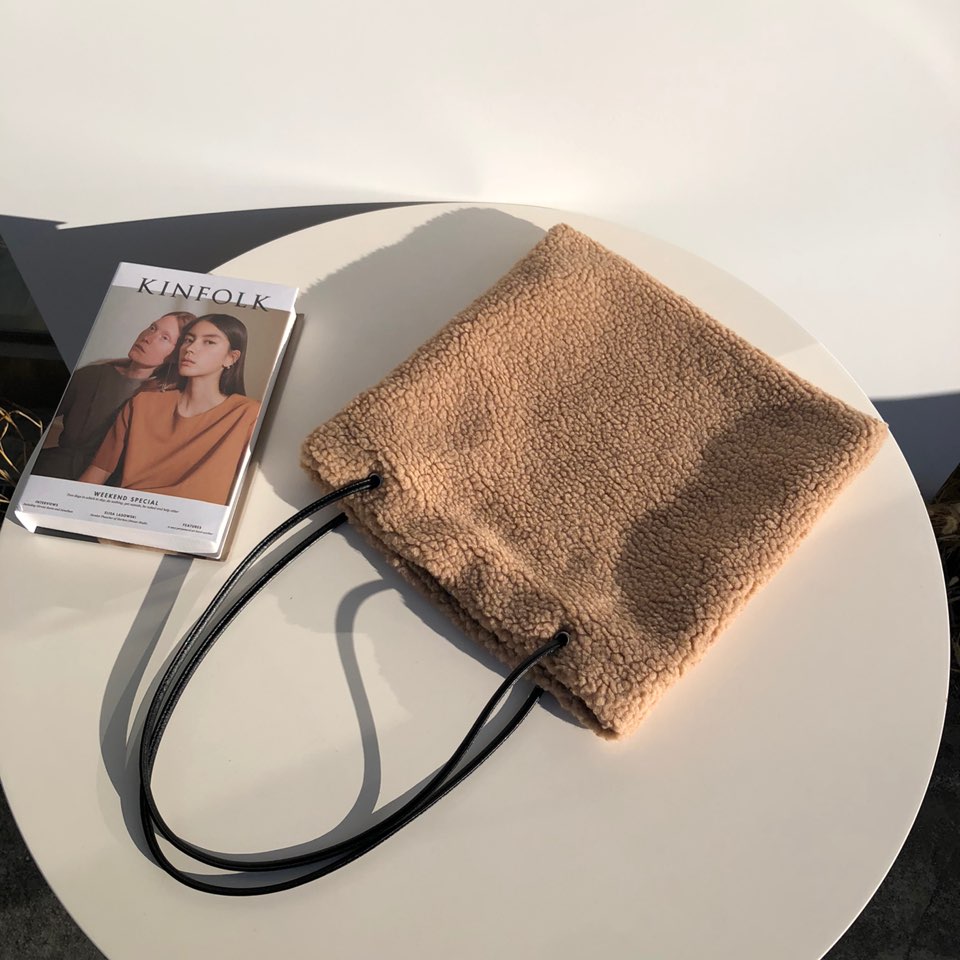 Fleece Leather Drawstring Boa Eco Bag