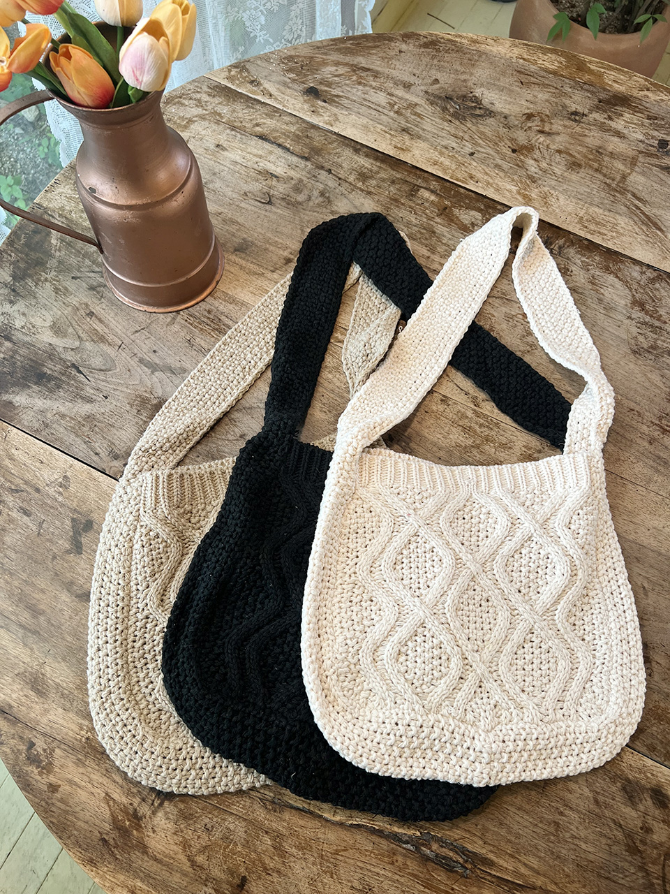 Knit twist crochet shoulder eco bag