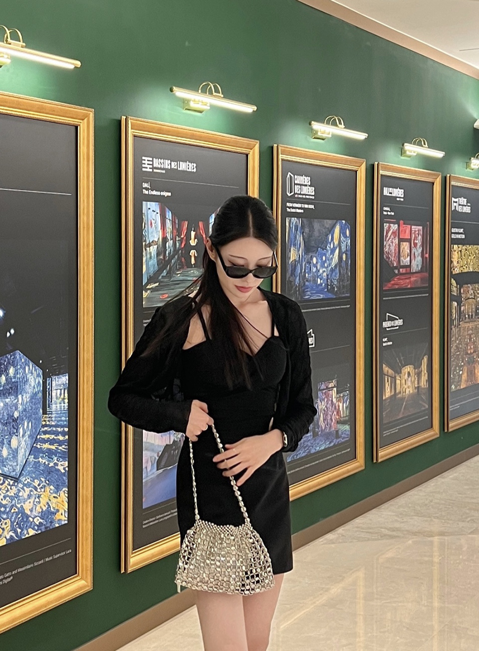 Metal Bead Net Mini Shoulder Bag