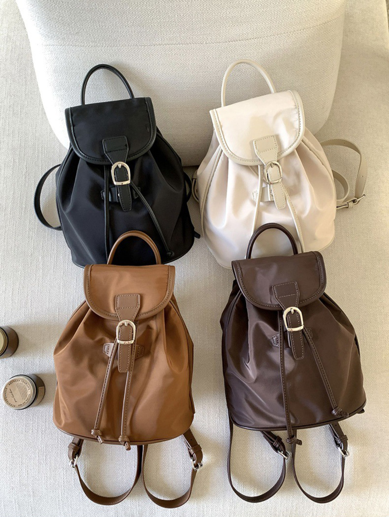 Buckle Faux Leather Nylon Mini Backpack (4 colors)