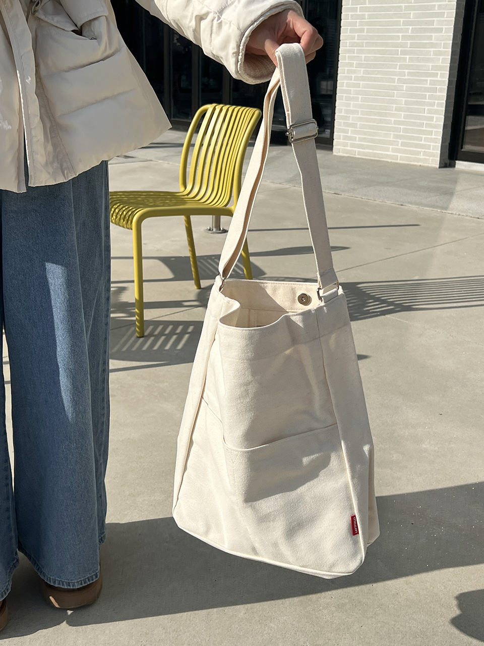 2-Pocket Plain Big Cloth Eco Bag (3 colors)