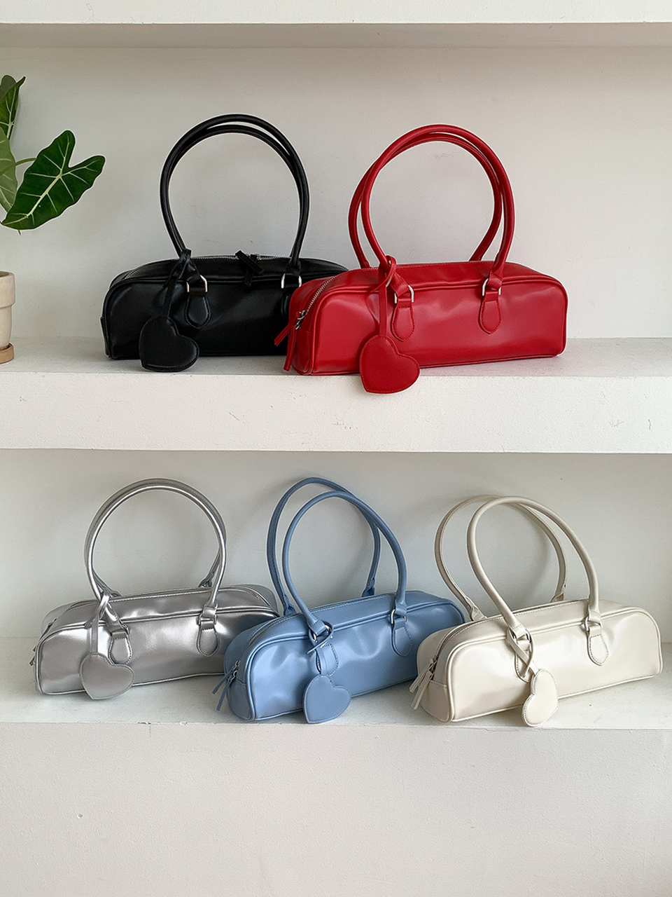 Heart Charm Square Leather Shoulder Bag