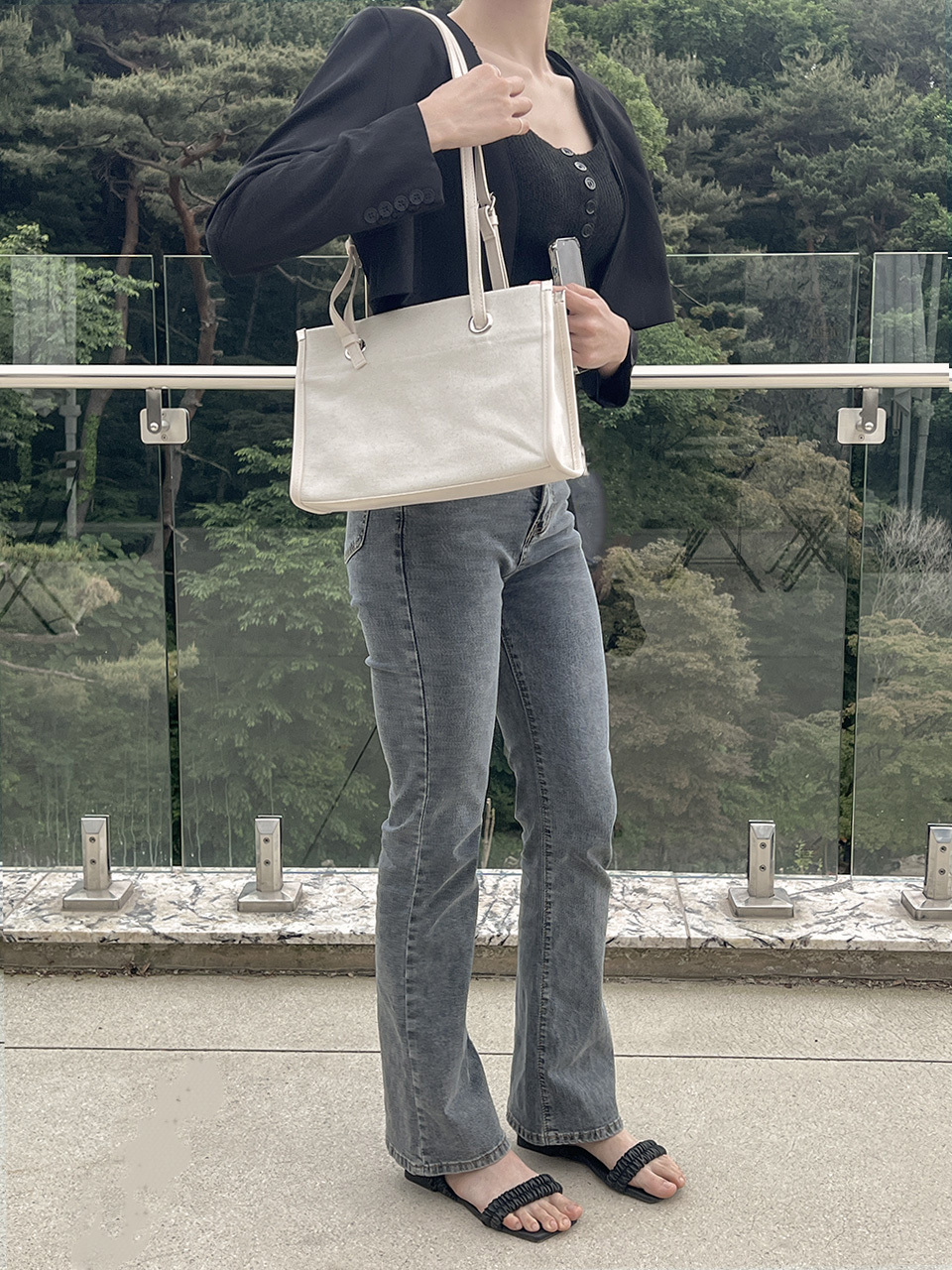 Leather canvas shoulder bag