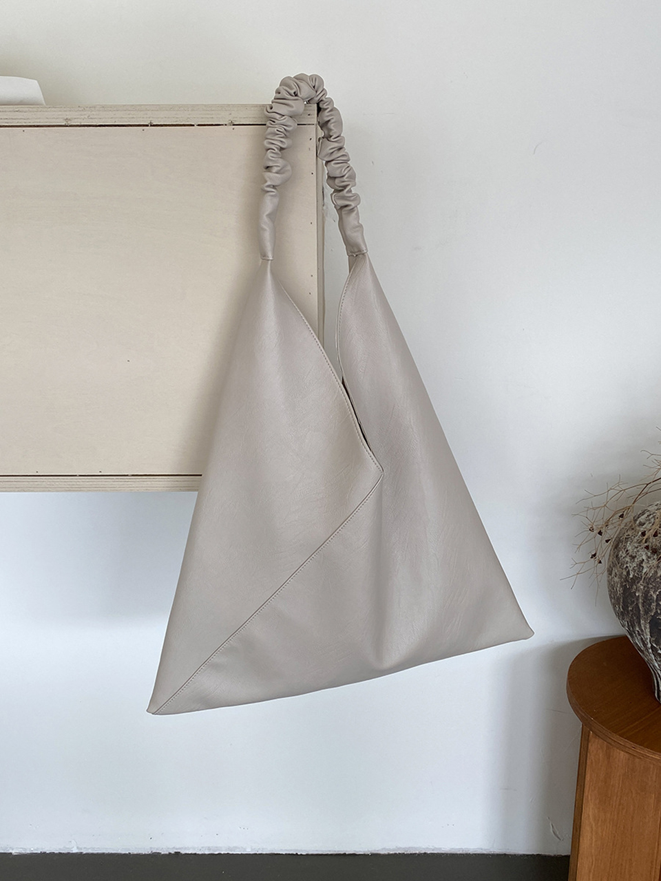 [3 colors] Shirred Leather Tote Bag/Shoulder Bag