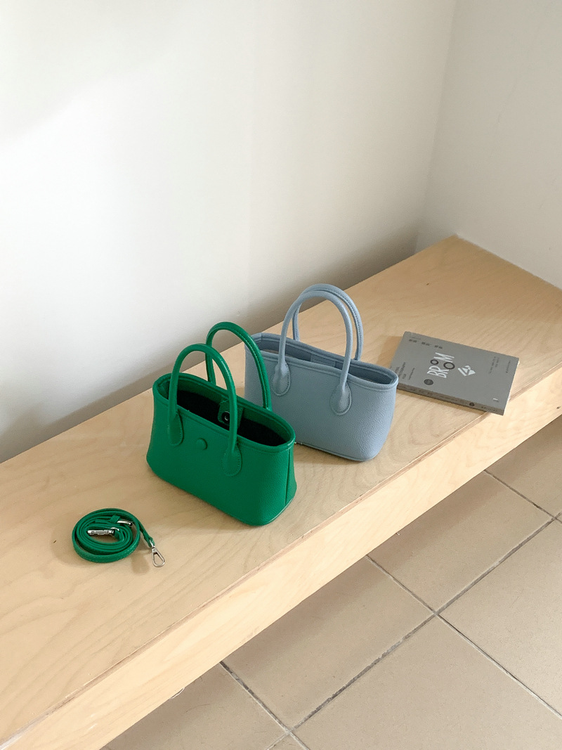 Button Square Leather Mini Tote Bag