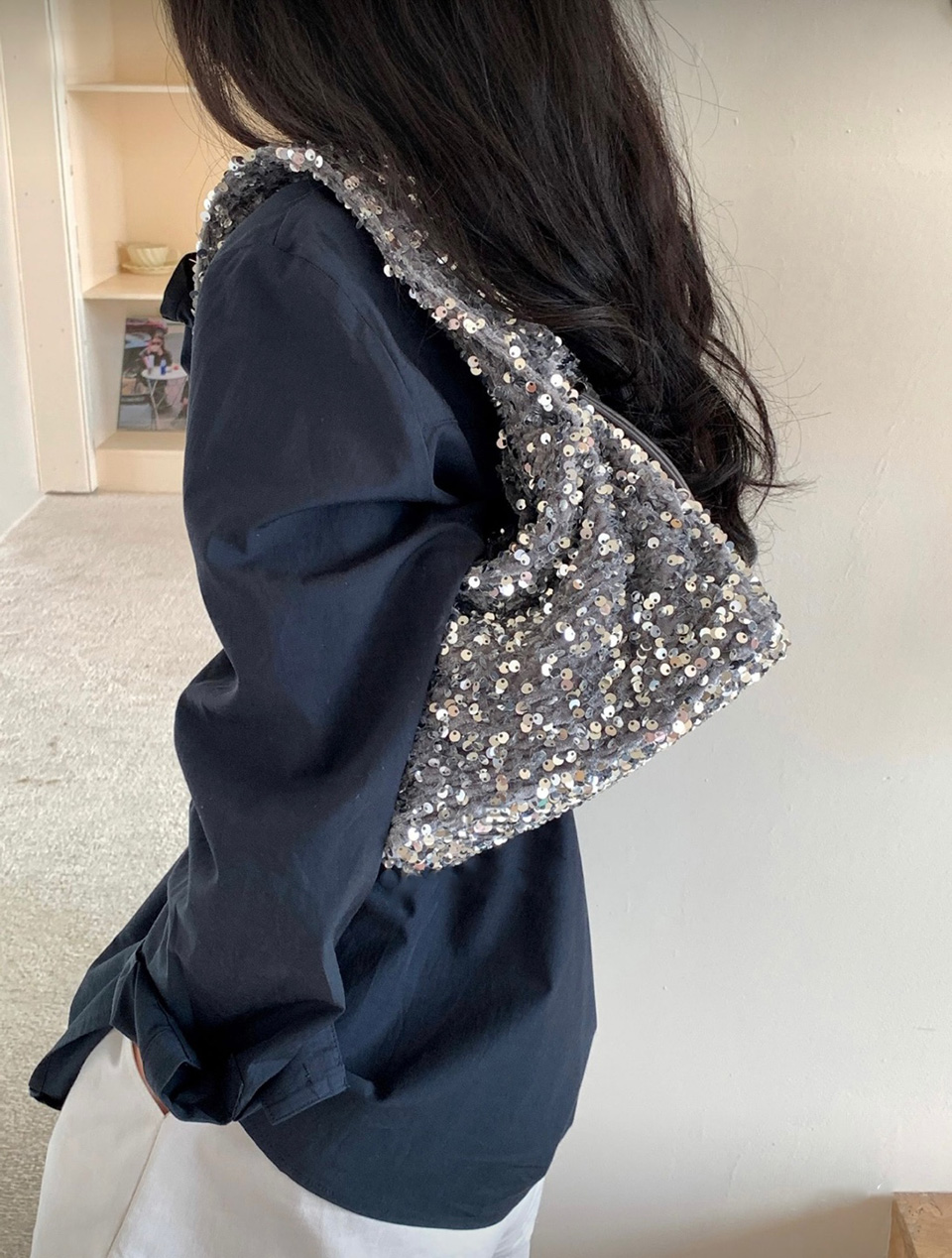 Bling Shirred Silver Mini Tote Bag