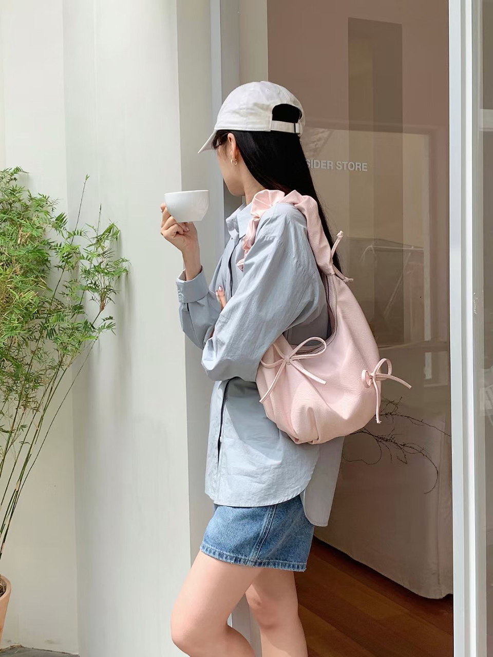[5 colors] Ribbon Ballet Core Shirring Laser Tote Bag/Shoulder Bag