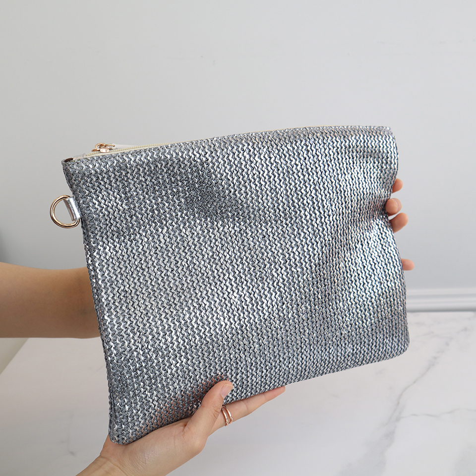 Bling Pearl Rattan Silver Cross Clutch Bag