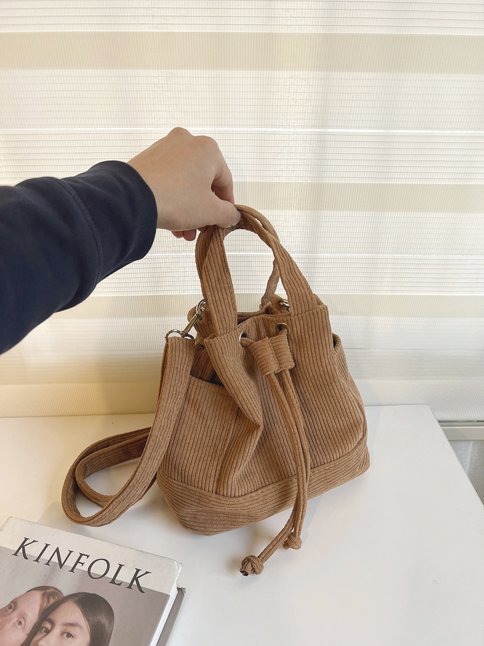 Corduroy Mini Bucket Bag, Bucket Cloth Eco Bag (6 colors)
